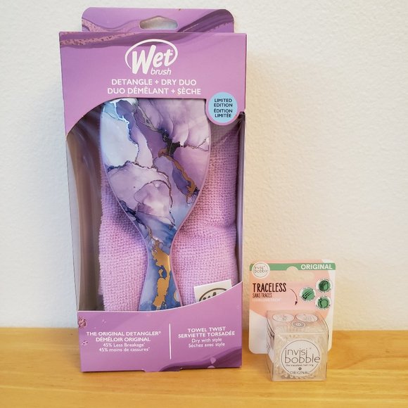 Wet Brush Detangle Hair Brush & Towel Twist + invisibobble Traceless Hair Ring - Picture 1 of 8